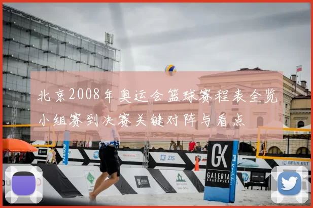 北京2008年奥运会篮球赛程表全览小组赛到决赛关键对阵与看点